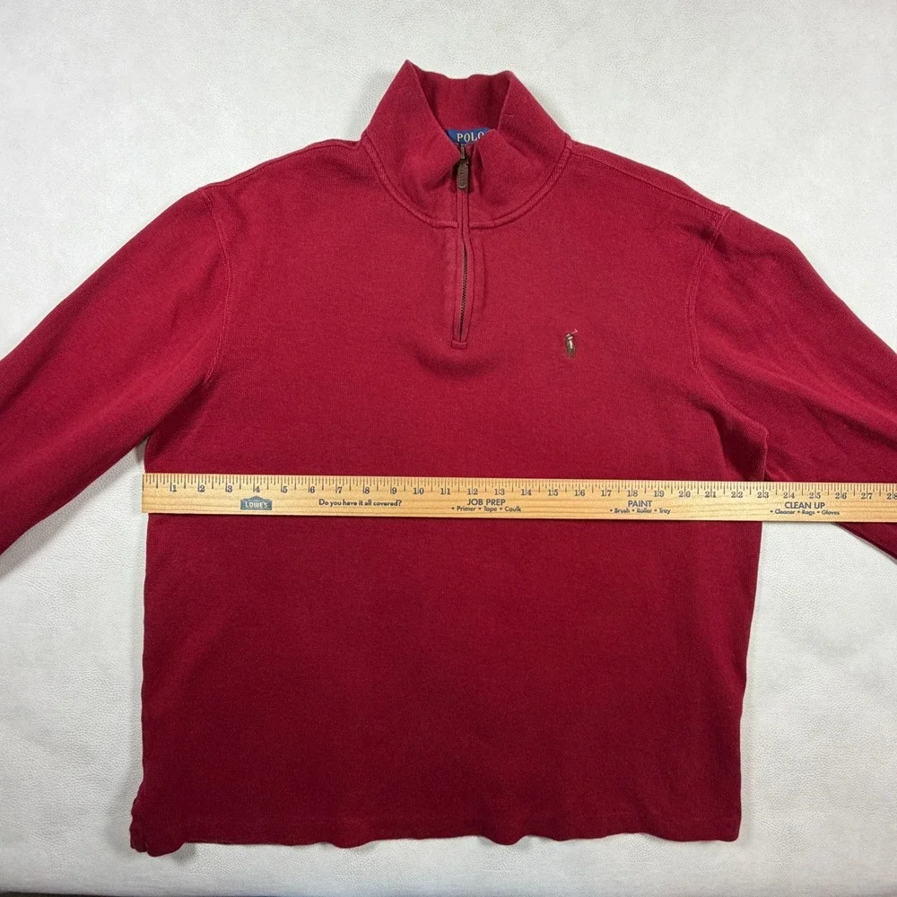 Polo Ralph Lauren Mens Large Estate Rib Quarter Zip‎ Pullover Burgundy Red Pony